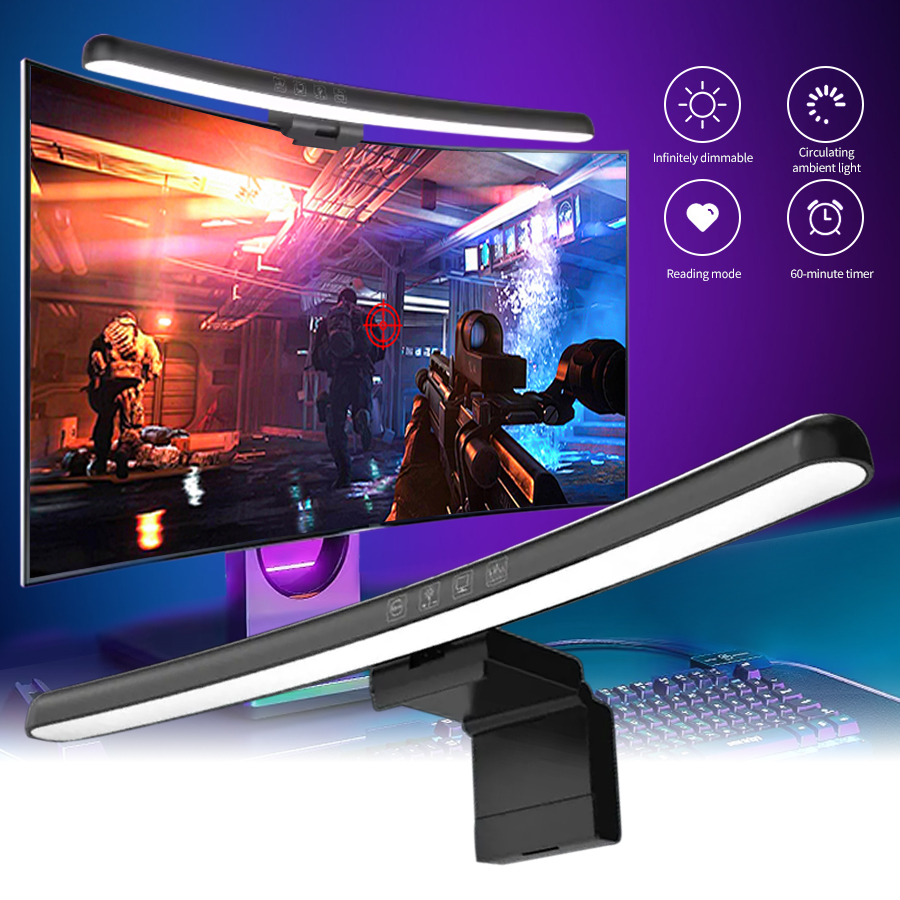 Gaming Monitor Curved - USB Stepless Dimming Screen Hanging Lights