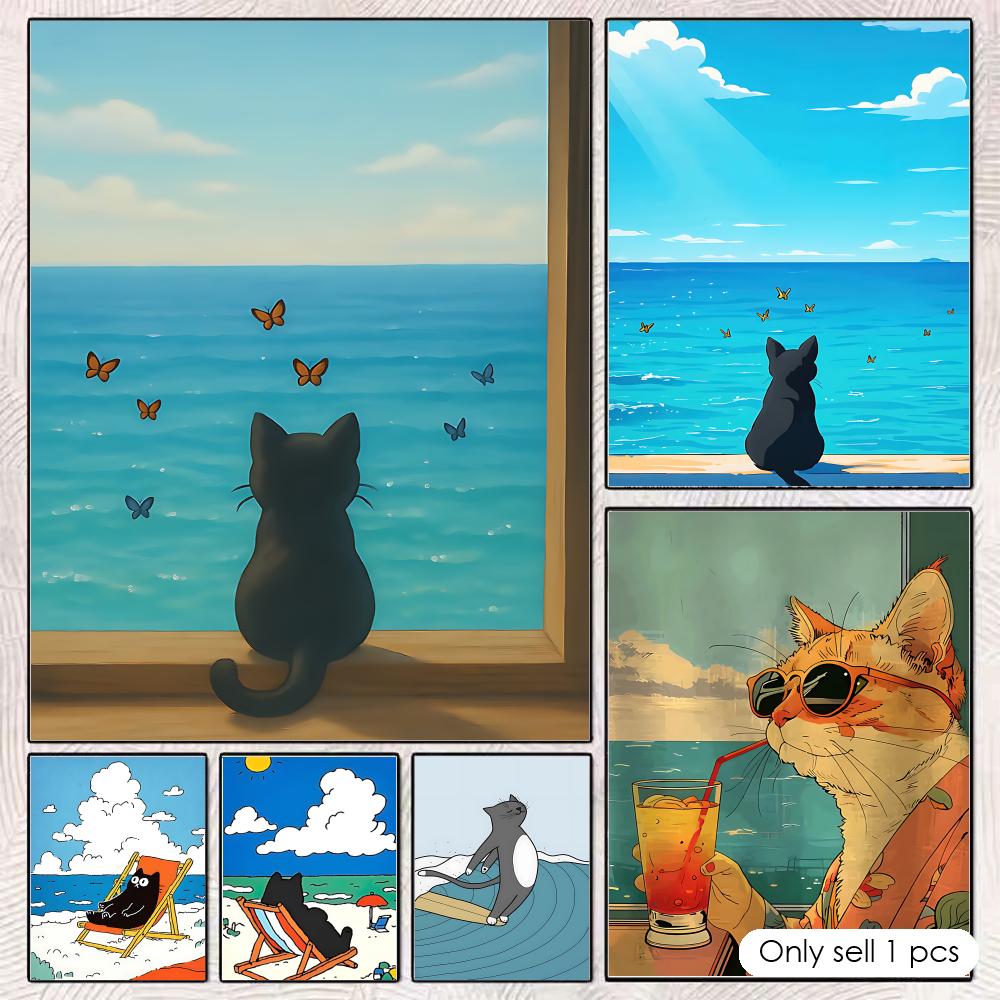Cat on Beach Poster Wall Art R - Esports And Gaming Lounge 리뷰 및 가격
