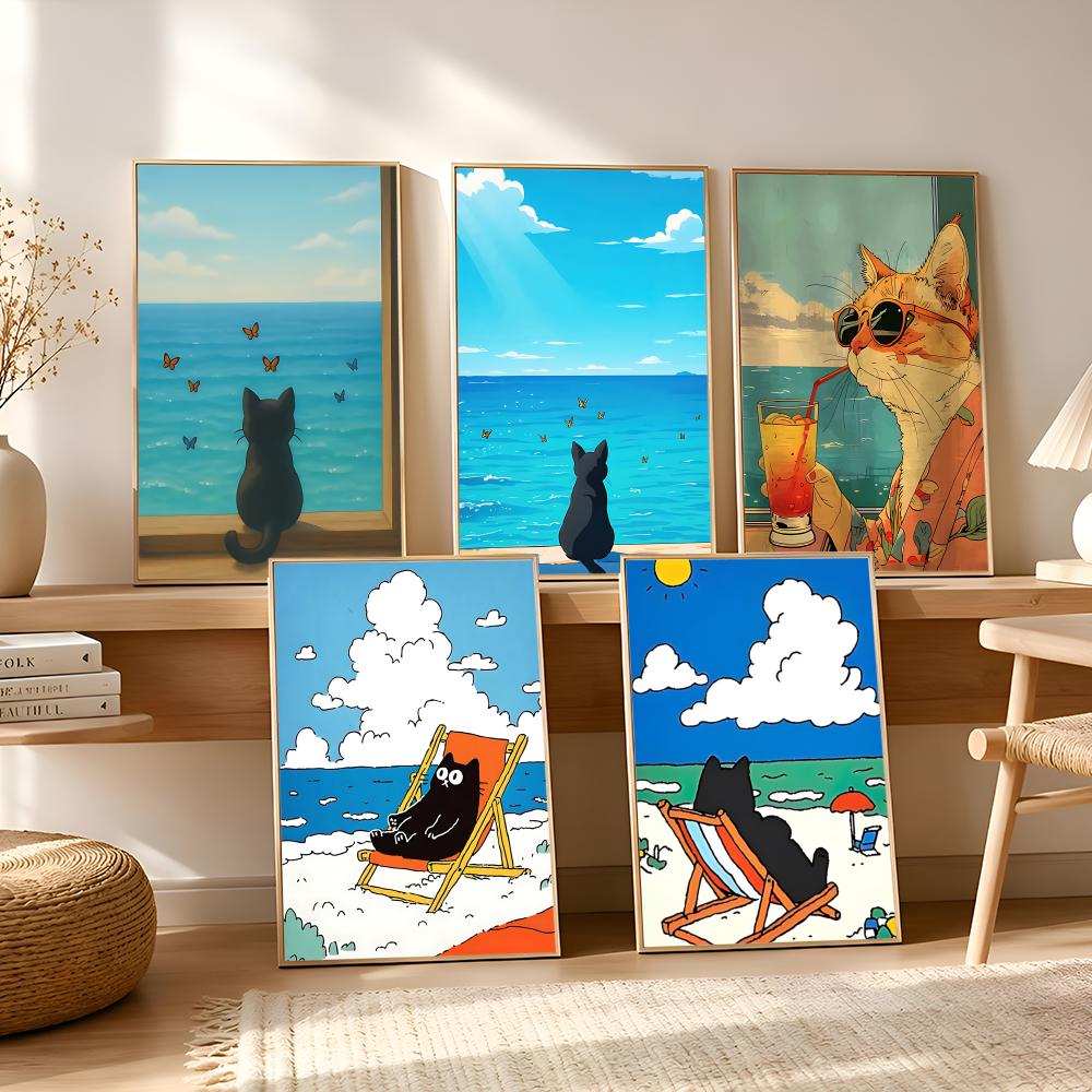 Cat on Beach Poster Wall Art R - Esports And Gaming Lounge 리뷰 및 가격